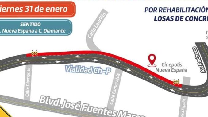 Comenzarán trabajos de rehabilitación de losas de concreto este viernes 31 de enero en Vialidad CH-P