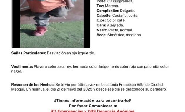Realiza Fiscalía Zona Centro búsqueda de niño desaparecido en Meoqui